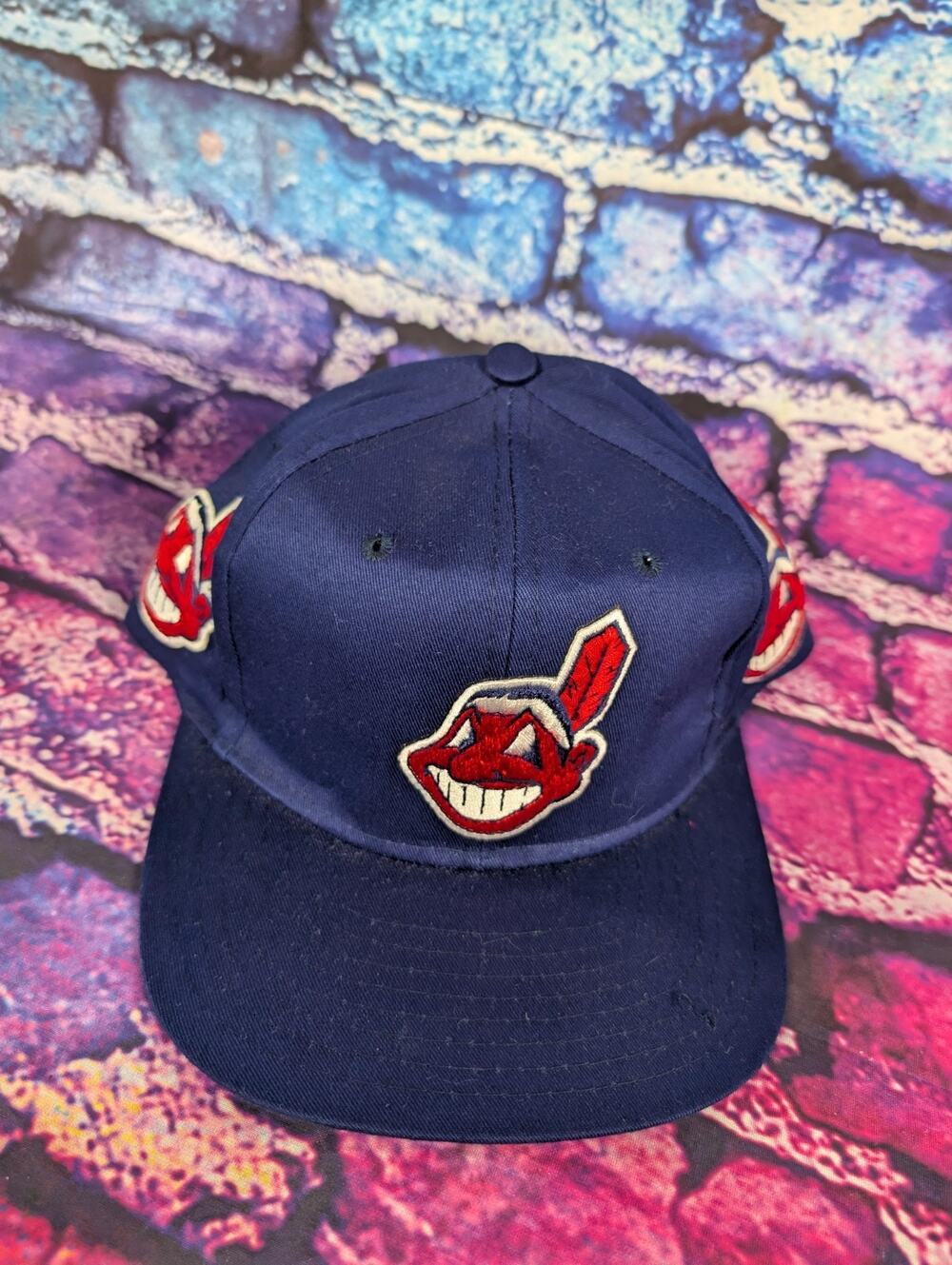 Vintage Universal Cleveland Indians Hat Blue Snap Back MLB Baseball Wahoo 90s